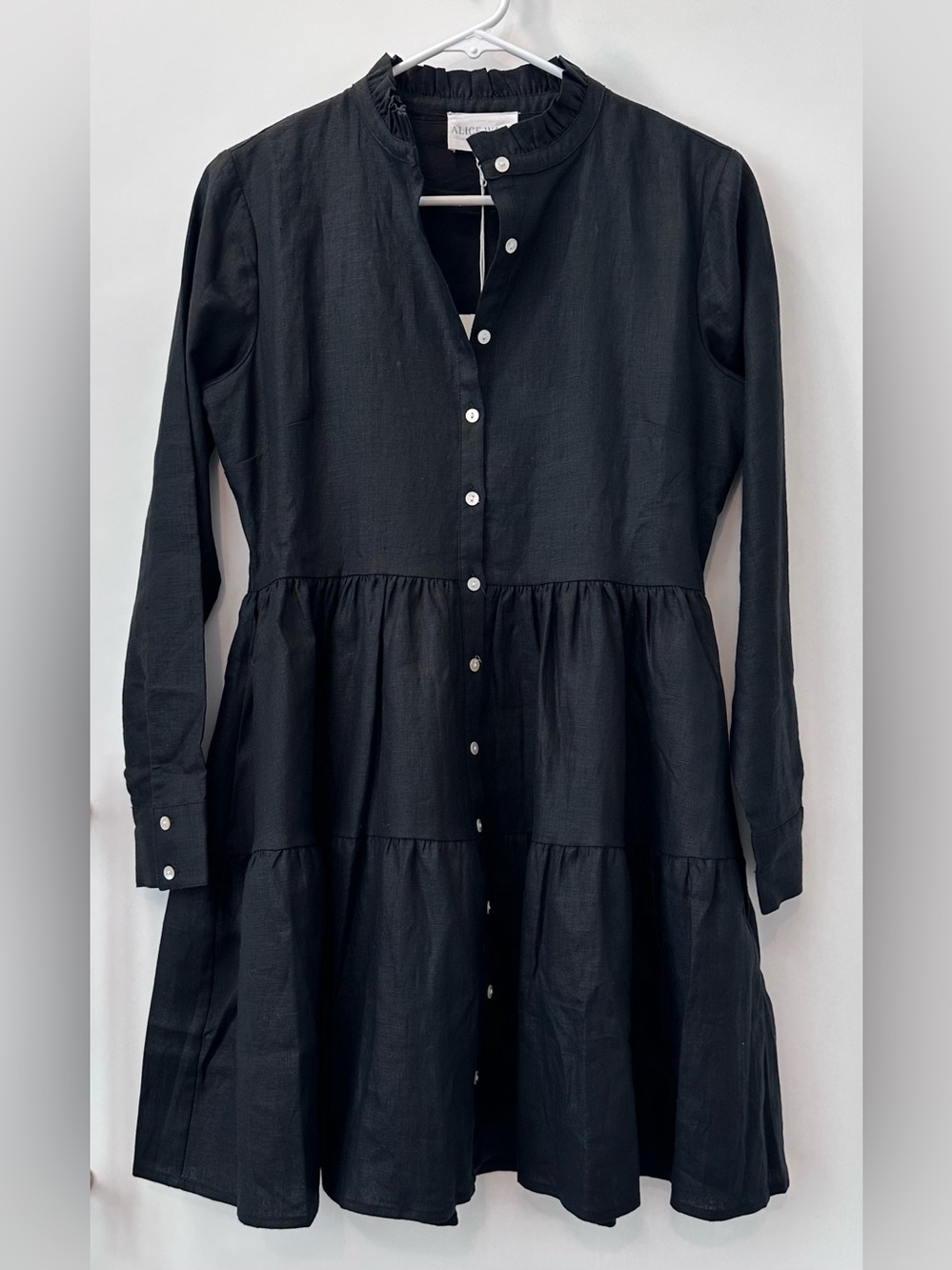 NWT Alice Walk Tiered Linen Dress, Black, XS